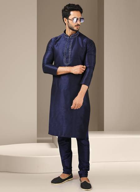 Navy Blue Colour New Designer Function Wear Kurta Pajama Mens Collection 1515